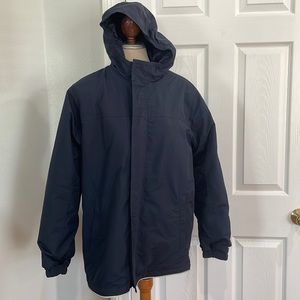 Lands end kids jacket nylon winter coat hood blue grow a long size XL 18 20 boys